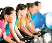 Indoor bycicle cycling in gym