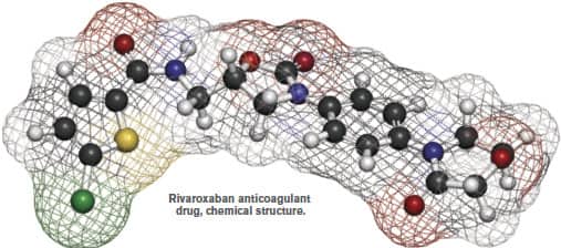Rivaroxaban anticoagulant
drug, chemical structure.