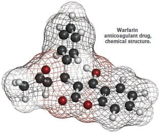 Warfarin anticoagulant drug, chemical structure.