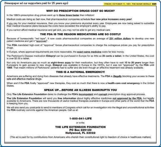 Newspaper ad our supporters paid for 25 years ago