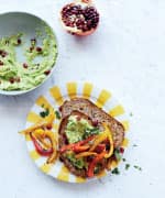 Jeweled Guacamole and Roasted Peppers on Rye Bread