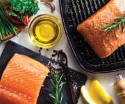 salmon and olive oil containing Omega-3 healthy fats