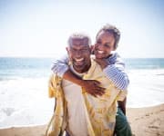 A couple embracing on the beach