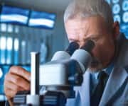 Man looking into microscope