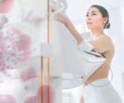 Woman getting breast exam