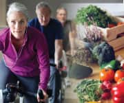 Woman riding a stationary bike