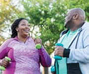 Man and woman exercising