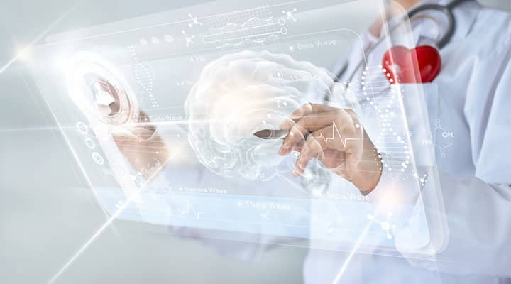 Scientist using screened brain to study PQQ and mitochondria 