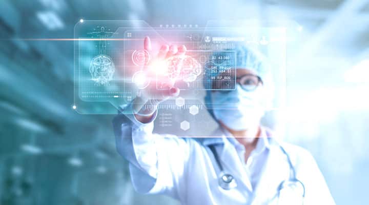 Researcher holding digital card of taurine boosted brain