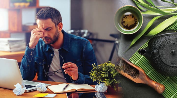 Working man experiencing cortisol stress that can be suppressed