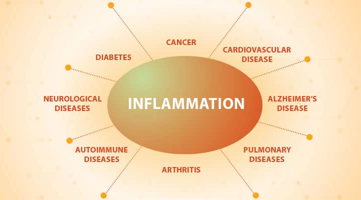Diagram of inflammation and what disease it is linked to