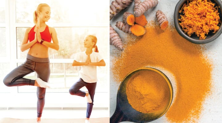 Mother and daughter balancing supplementing with plant extracts for improved joint health