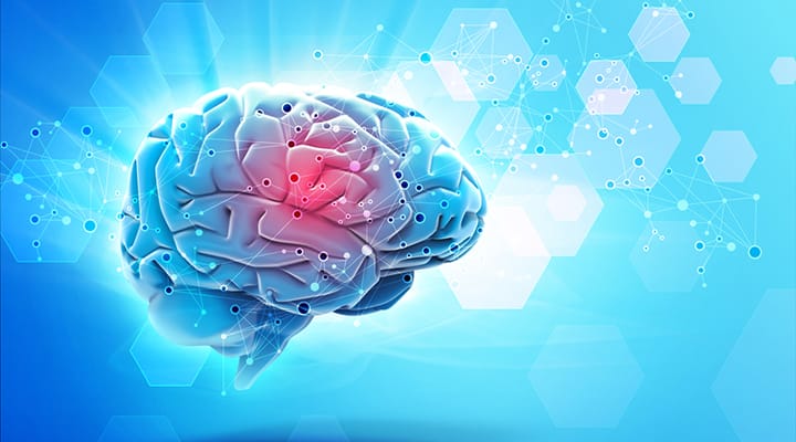 Brain with a red area of migraine headache pain