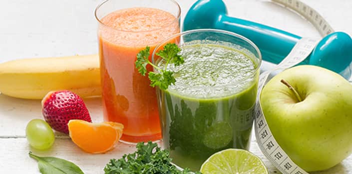 Table of vegetable and fruit smoothes.