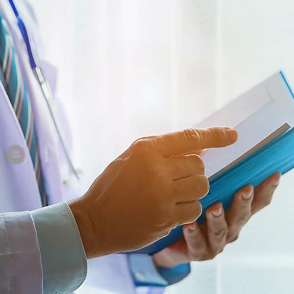 doctor researching information