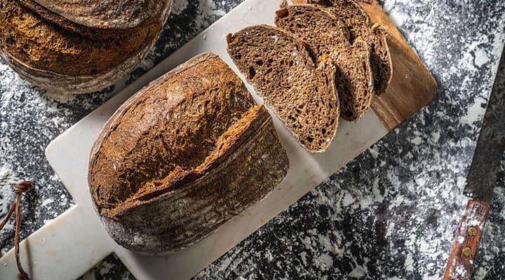 High fiber rye bread is dark
