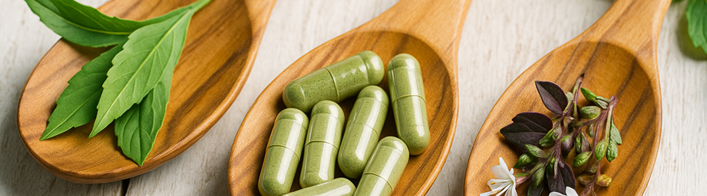 wooden spoons with supplement ingredients