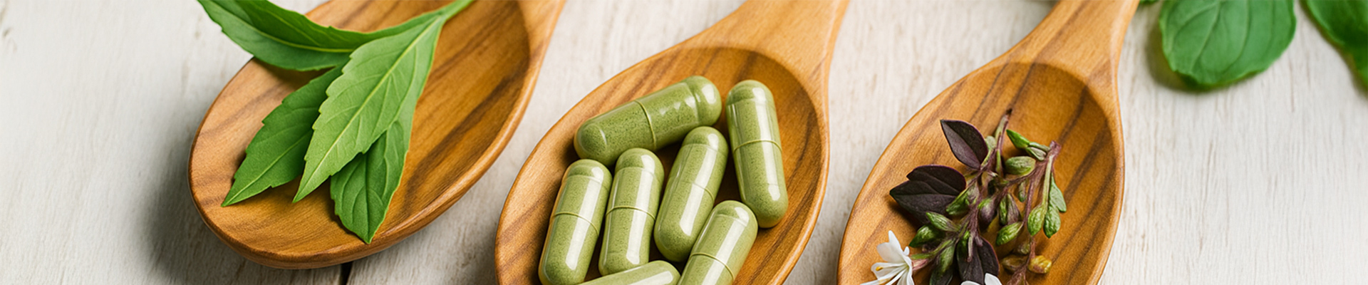 wooden spoons with supplement ingredients