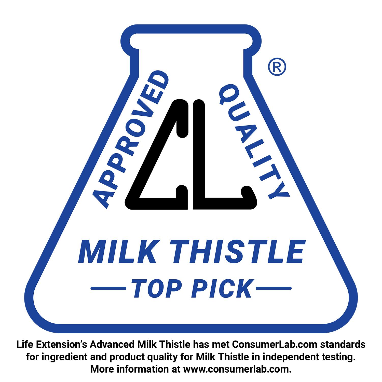 Thumbnail 3 of 3: Life Extension’s Advanced Milk Thistle has met ConsumerLab.com standards for ingredient and product quality for Milk Thistle in independent testing. More information at www.consumerlab.com.