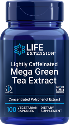 Lightly Caffeinated Mega Green Tea Extract 100 vegetarian capsules - Life Extension