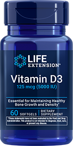 Vitamin D3 125 mcg (5000 IU), 60 softgels - Life Extension