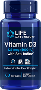 Vitamin D3 with Sea-Iodine™ 125 mcg (5000 IU), 60 capsules - Life Extension