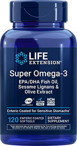 Super Omega-3 EPA/DHA Fish Oil, Sesame Lignans & Olive Extract (Enteric Coated), 120 enteric-coated softgels
