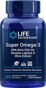 Super Omega-3 EPA/DHA Fish Oil, Sesame Lignans & Olive Extract (Enteric Coated), 120 enteric-coated softgels