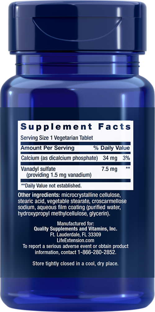 Thumbnail 2 of 2: Supplement Facts for Vanadyl Sulfate 7.5 mg, 100 vegetarian tablets