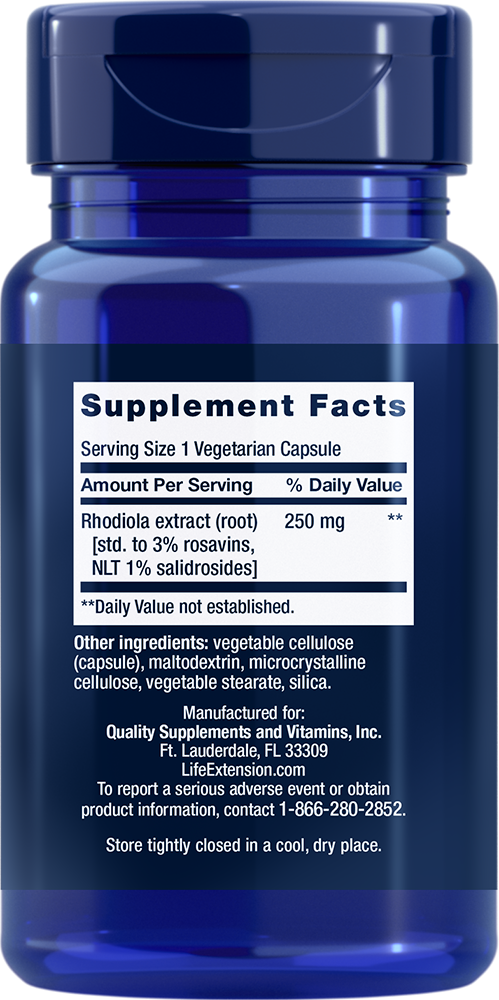 Thumbnail 2 of 2: Supplement Facts for Rhodiola Extract  250 mg, 60 vegetarian capsules