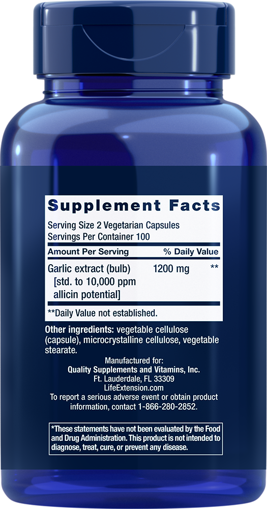 Optimized Garlic Supplement 200 Capsules Life Extension