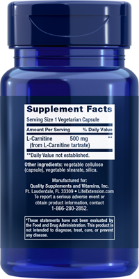 L-Carnitine, 500 mg, 30 vegetarian capsules - Life Extension L-Carnitine, 500 mg, 30 vegetarian capsules - Life Extension