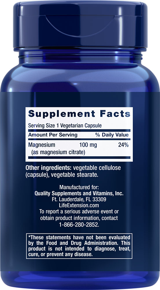 Thumbnail 2 of 2: Supplement Facts for Magnesium (Citrate) 100 mg, 100 vegetarian capsules