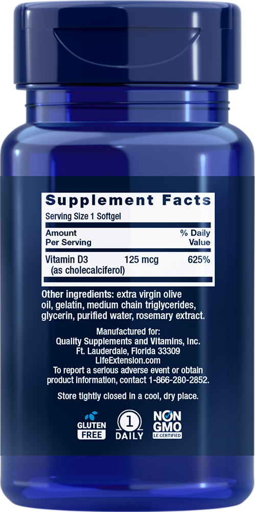 Thumbnail 2 of 3: Vitamin D3, 125 mcg (5000 IU), 60 softgels