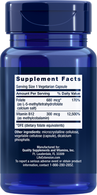 BioActive Folate & Vitamin B12, 90 vegetarian capsules - Life Extension