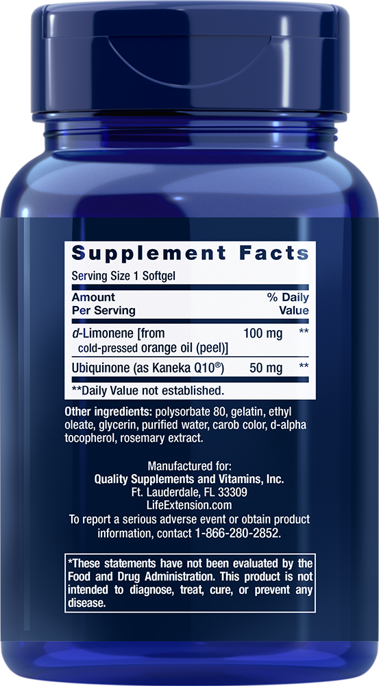 Thumbnail 2 of 2: CoQ10 (Ubiquinone) with d-Limonene, 50 mg, 60 softgels