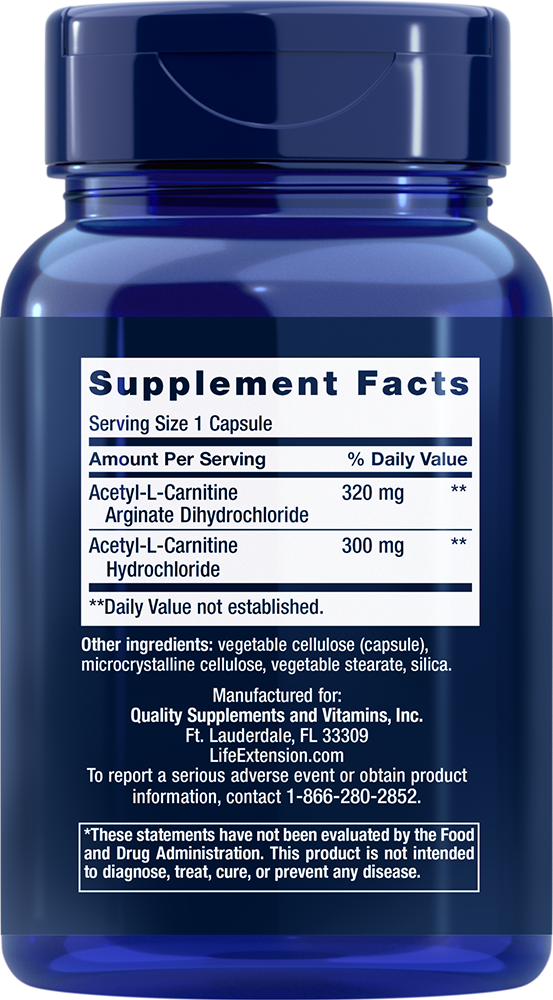 AcetylLCarnitine Arginate, 90 vegetarian capsules Life Extension