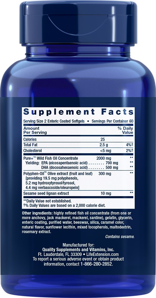Super Omega3 EPA/DHA Fish Oil, Sesame Lignans & Olive Extract, 120