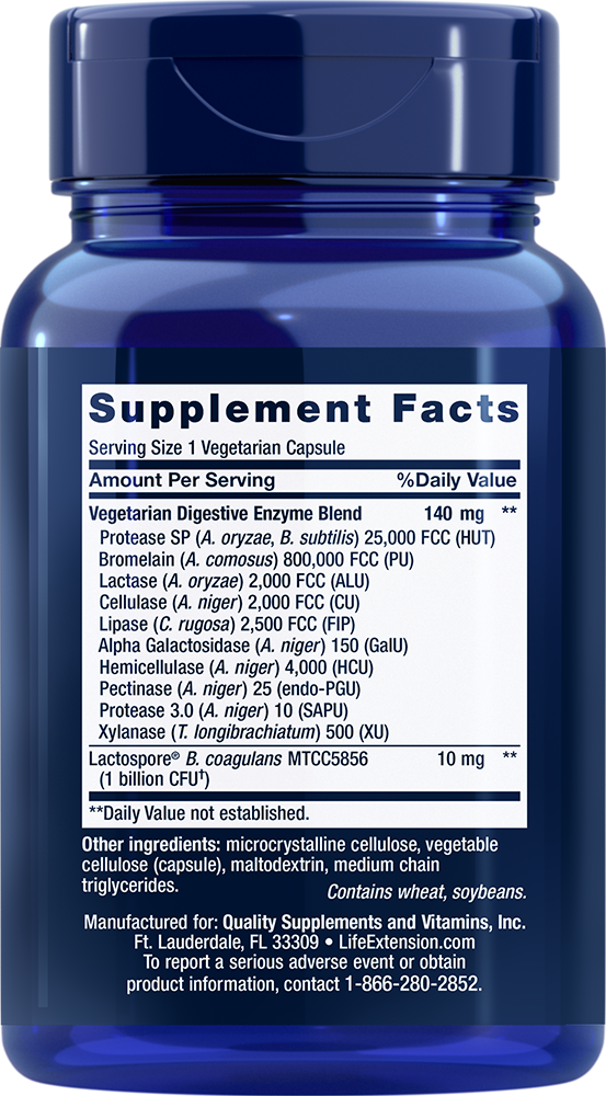 Thumbnail 2 of 3: Supplement Facts for Enhanced Super Digestive Enzymes and Probiotics 60 vegetarian capsules