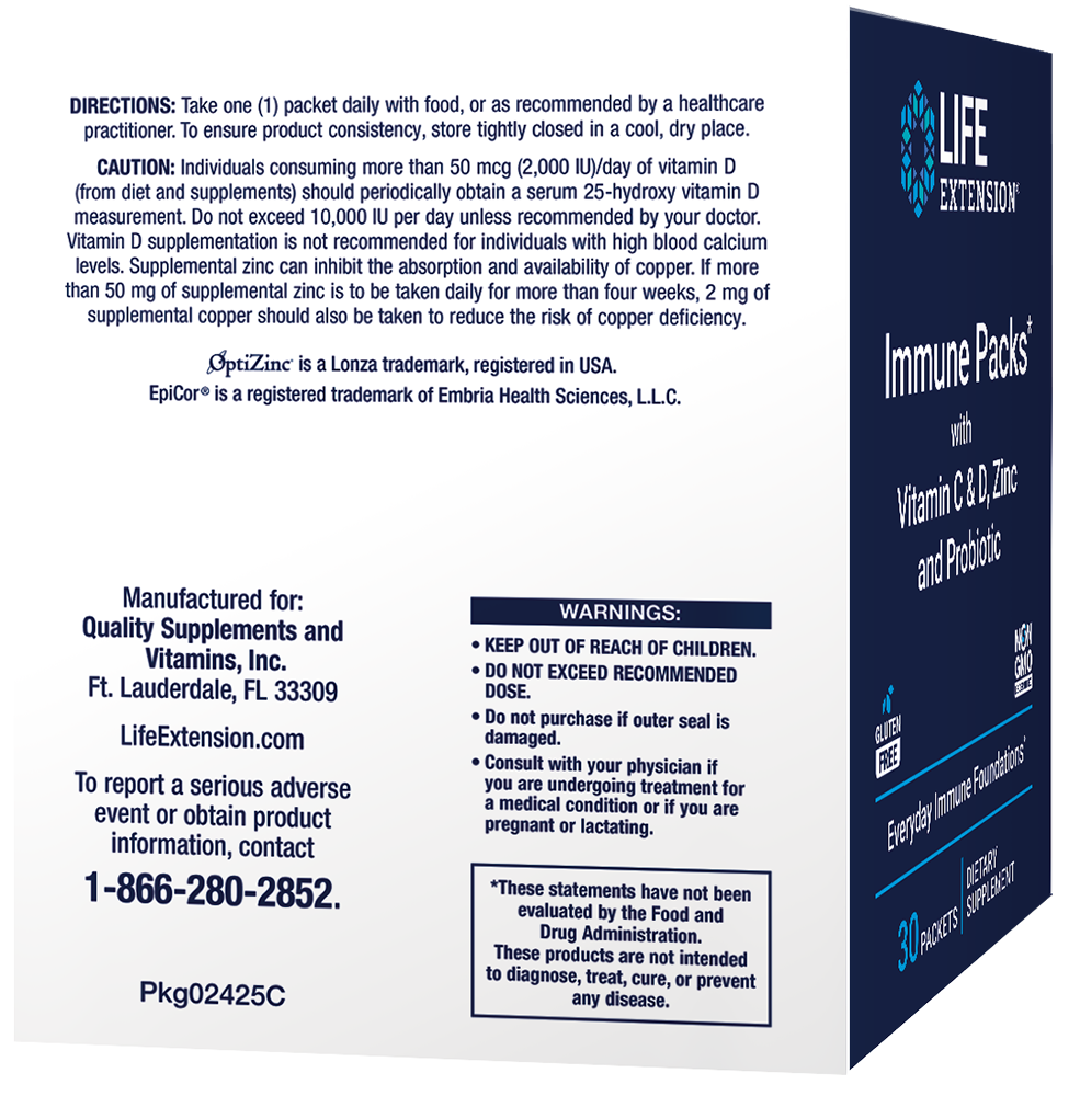 Thumbnail 4 of 4: Immune Packs with Vitamin C & D, Zinc and Probiotic, 30 packets