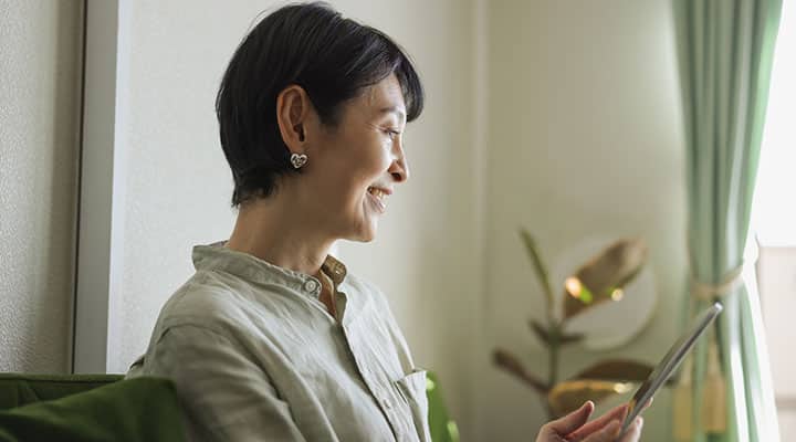 Woman looking at blood work results