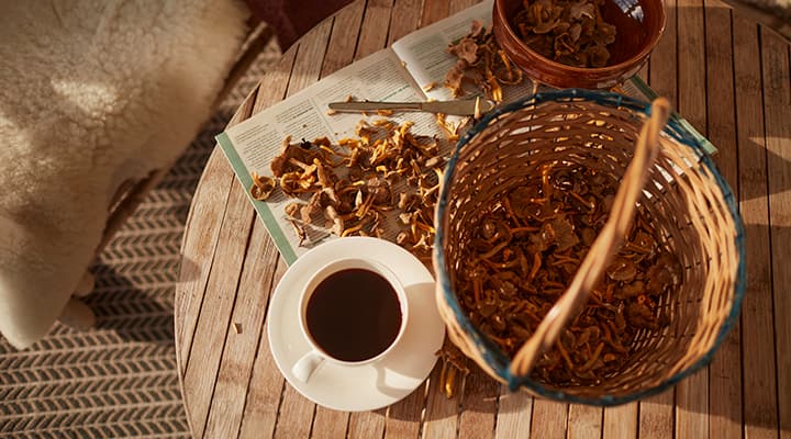 Mushroom coffee with espresso, vanilla and monk fruit