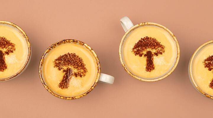 A chagaccino is a coffee latte with chaga mushroom powder