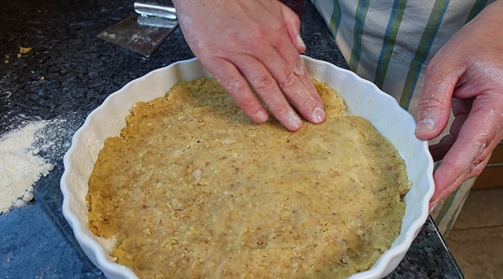 Start this dessert with an almond crust