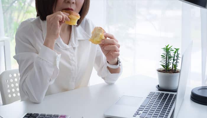 woman hungry after breakfast